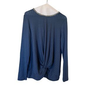 Juicy Couture Blue Bling Long Sleeve Shirt Knotted Front Back Bow Women’s Size L
